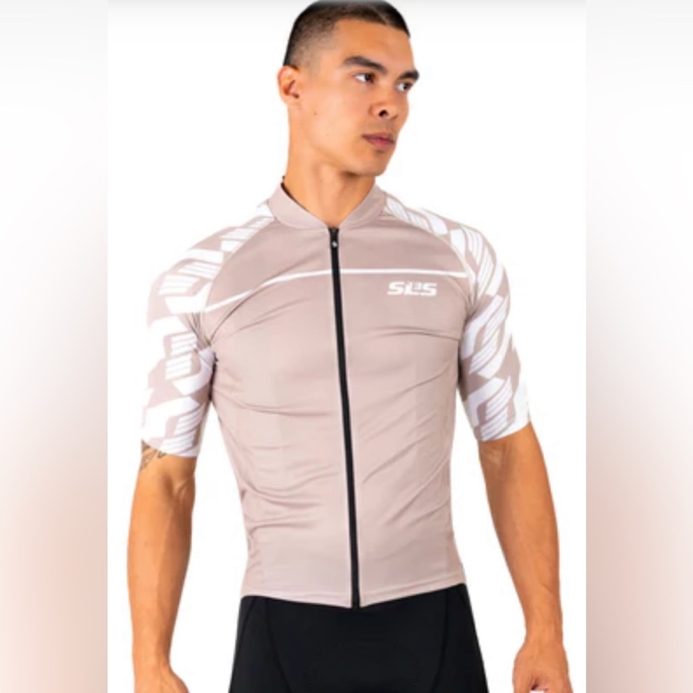 SLS3 Men’s Elite Fusion Triathlon Top Bike Jersey Full Zipper Medium Beige